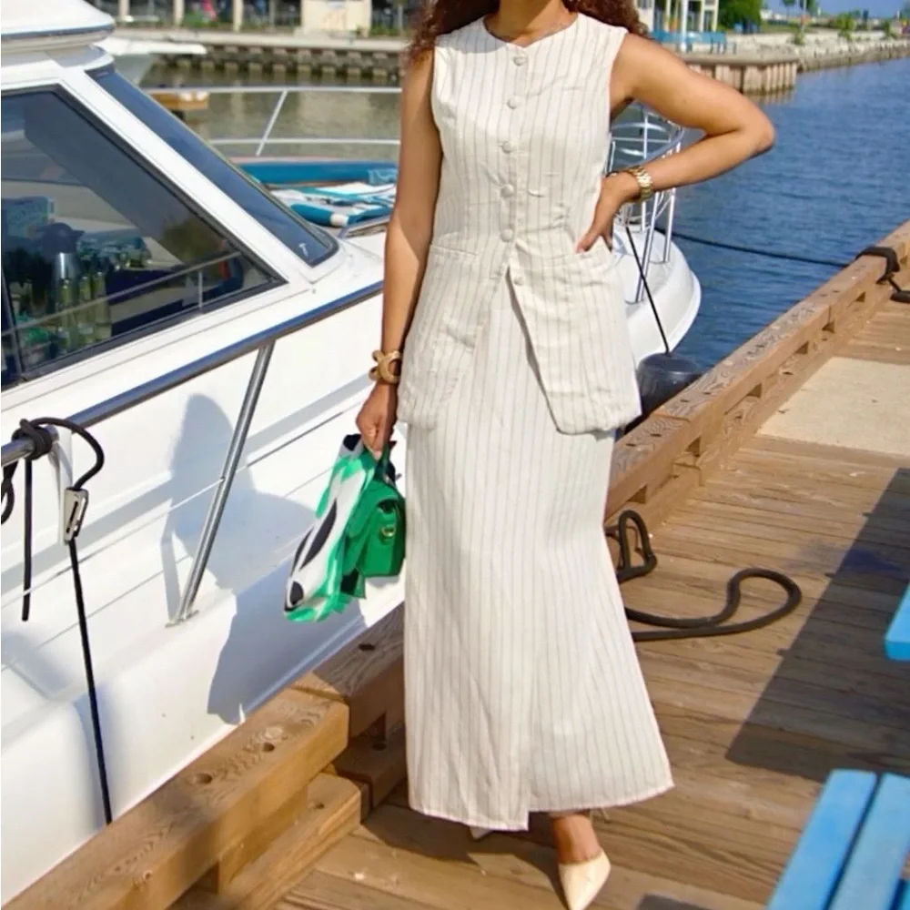 Miss Me Vintage Trending Longline Vest sz M (runs small) Brown Pinstripe - Picture 12 of 15